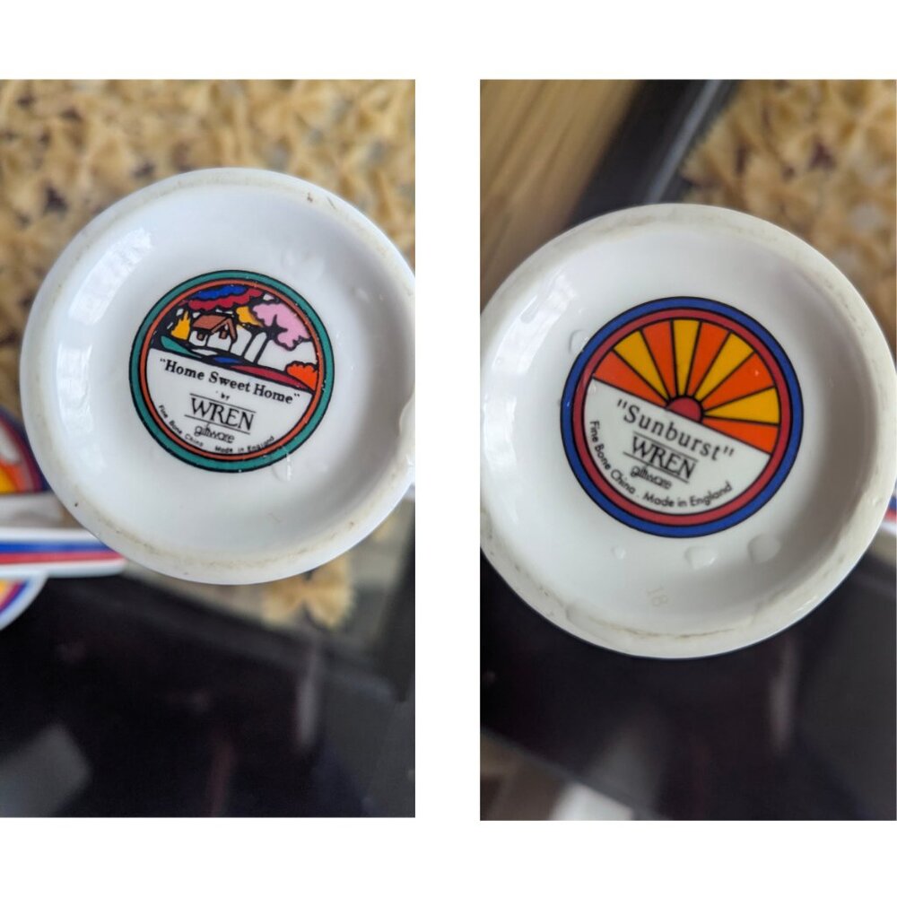 Pair of Vintage Wren Sunburst Art Deco Style 2 Mugs - Picture 7 of 8